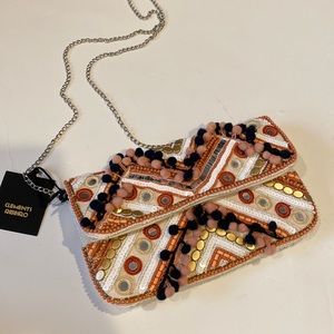 NEW Anthropologie CLEMENTS RIBEIRO Boho Pom Pom Beaded Crossbody Shoulder Clutch